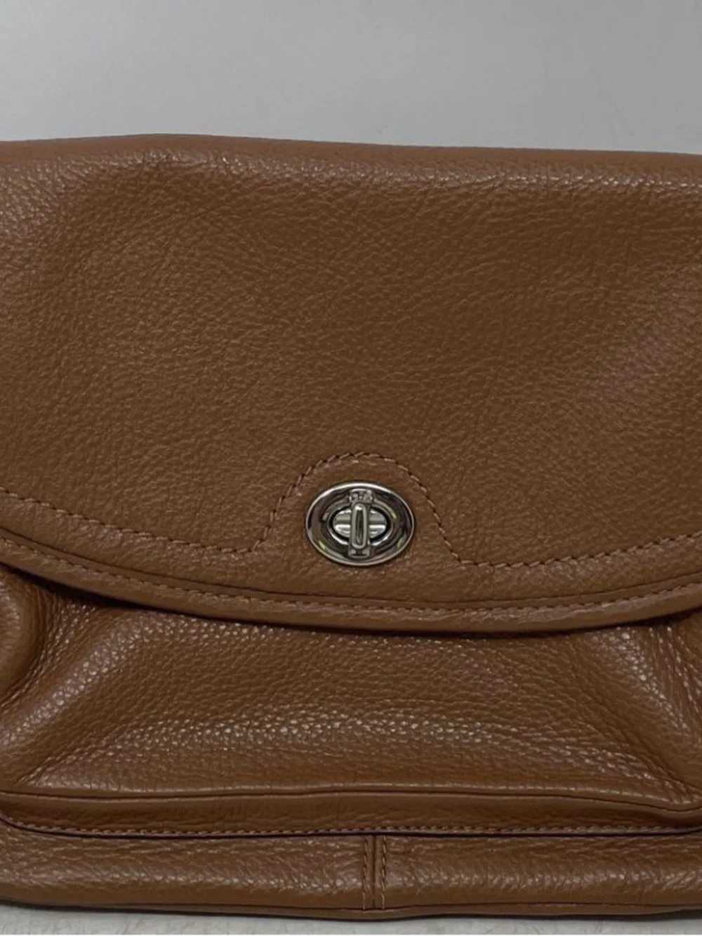 COACH Leather Flap Crossbody Bag Brown Pebble Leather Silver Hardware EUC